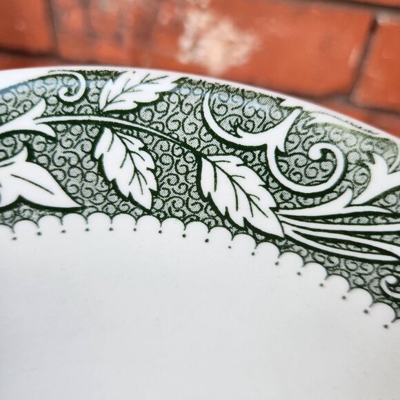 Oval Ceramic Serving Platter with Green & White Floral Pattern 12" X 9" - Picture 3 of 5